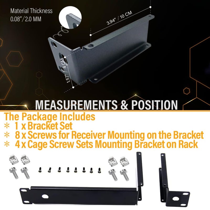 RhymKawa Antenna Distributor Bracket Hardware Kit for Mounting Shuer SLX4 SLXD4 Wireless Microphone Single Receiver on 19'' Audio Rack Case (for 1 Receiver) - Image 3